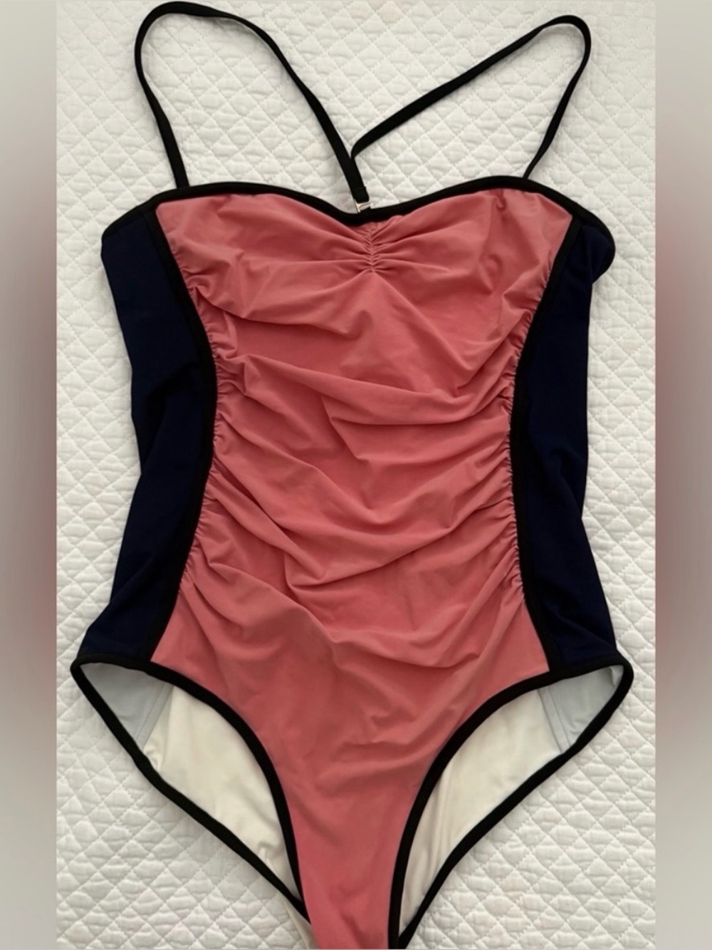 Chloe Color Block One Piece Swimsuit with rouched bodice & removable straps Sz S